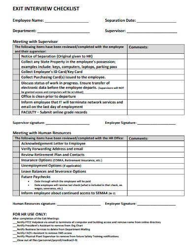 supervisor exit interview checklist