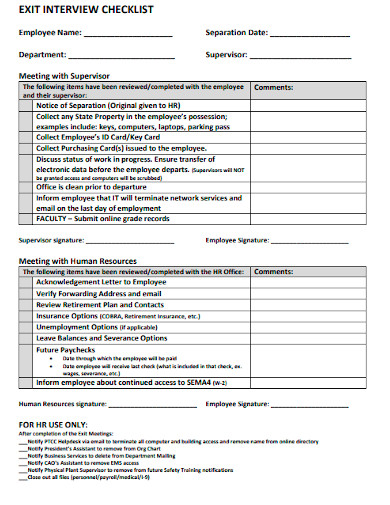 supervisor exit interview checklists