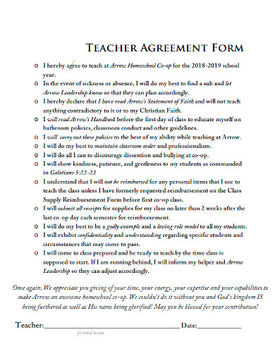 teacher agreement form sample