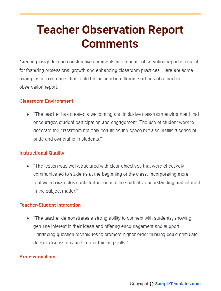 teacher observation report comments