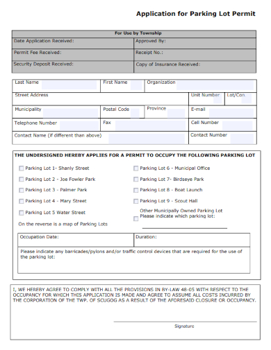 town parking lot permit application sample