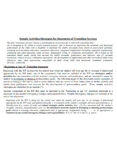 transition services statement