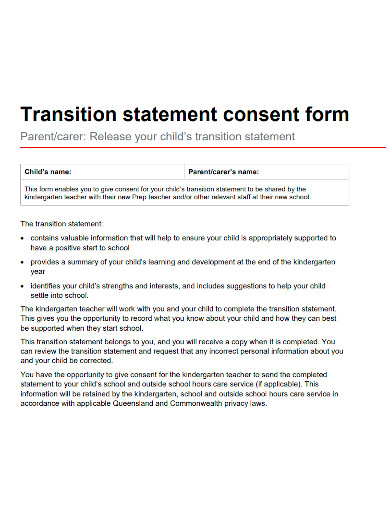 transition statement conset form
