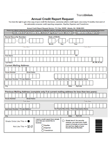 transunion annual credit request report