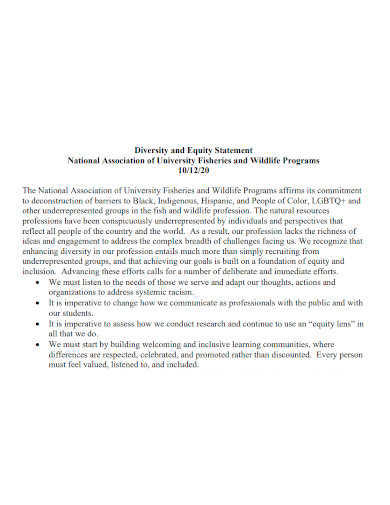 university association equity statement sample