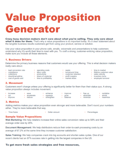 value proposition generator statement