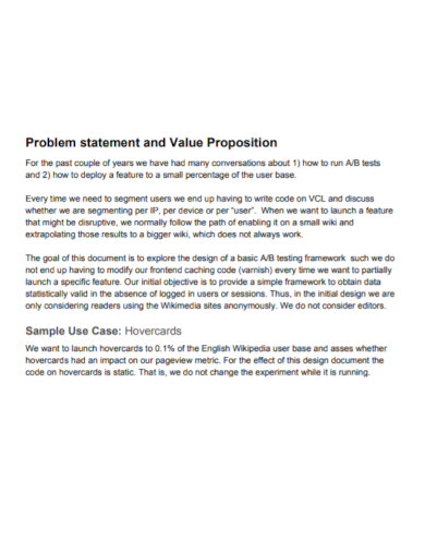value proposition problem statement