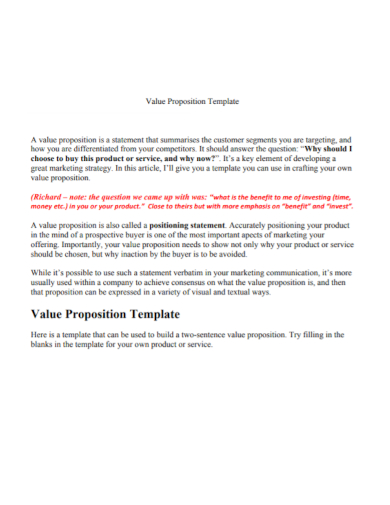 value proposition statement template