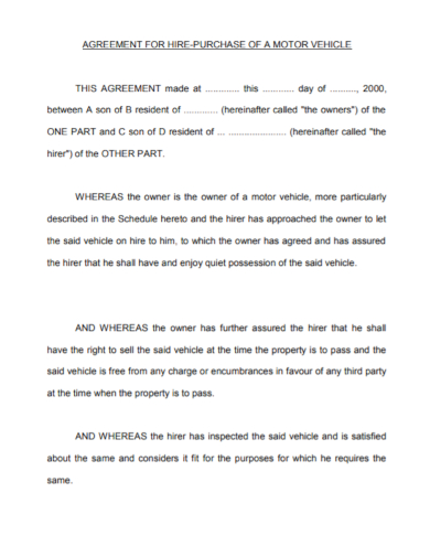 vehicle installment hire purchase agreement