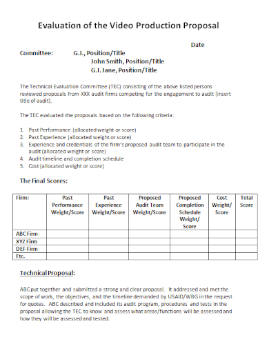 video production evaluation proposal
