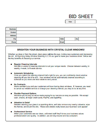 FREE 10 Cleaning Bid Sheet Samples Commercial House Residential 
