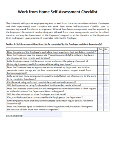 work from home hr self assessment checklist