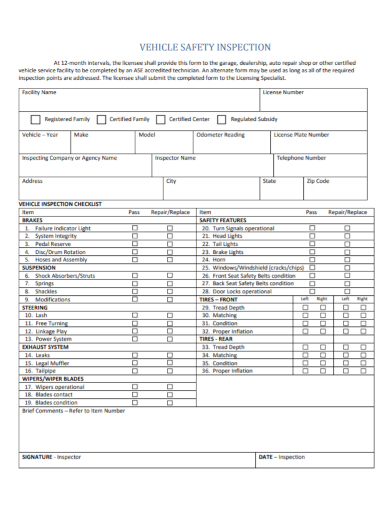 agency company vehicle inspection checklist