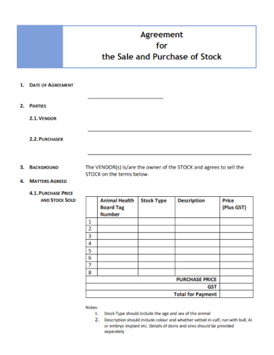 agreement for sale and purchase of stock