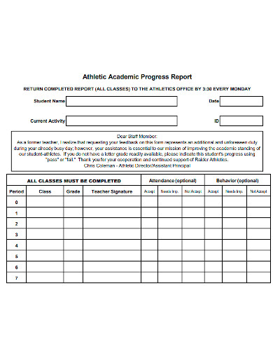 athletic academic progress report