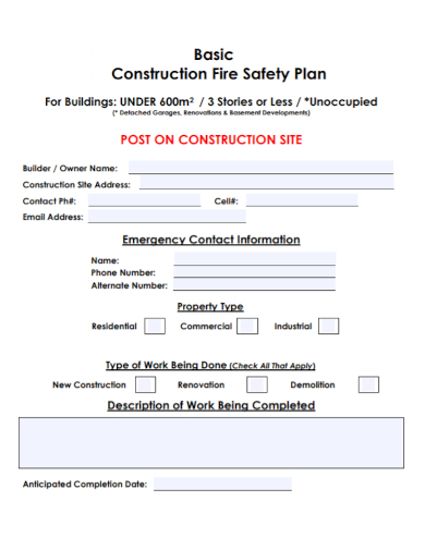 basic construction fire safety plan