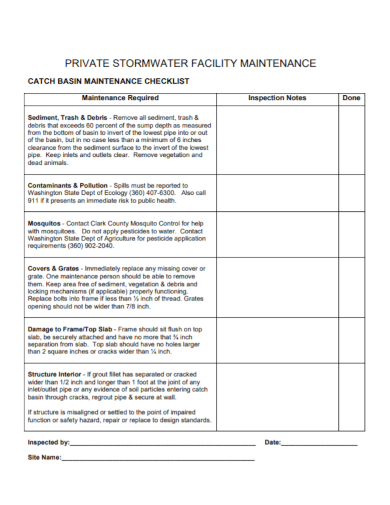 basin facility maintenance checklist