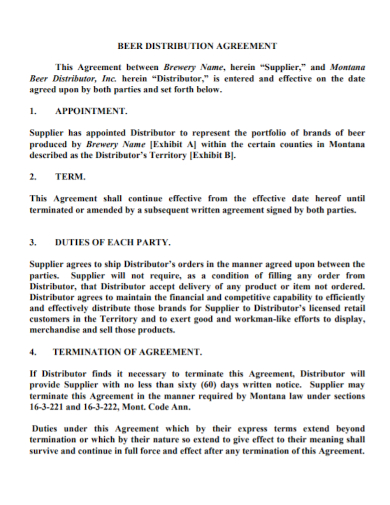 beer distribution termination agreement