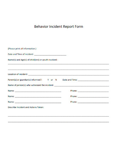 behavior incident report form sample