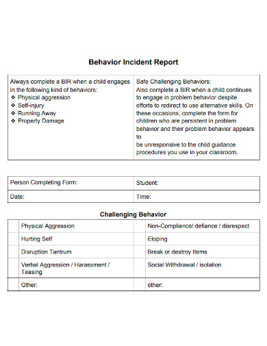 behavior incident report format
