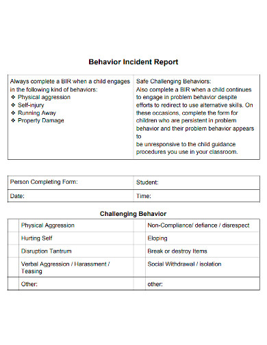 Behavior Incident Report Sample Letter