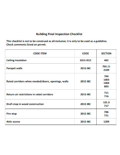 building final inspection checklist