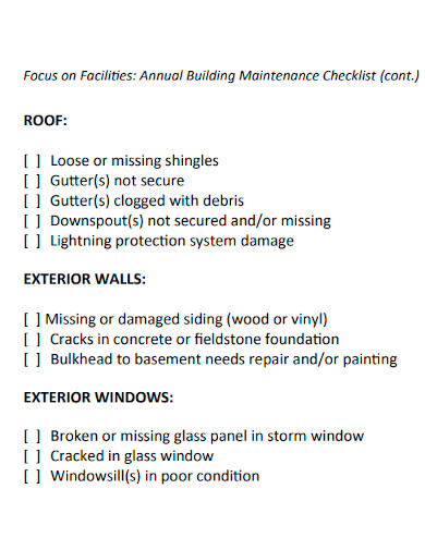 building maintenance checklist sample