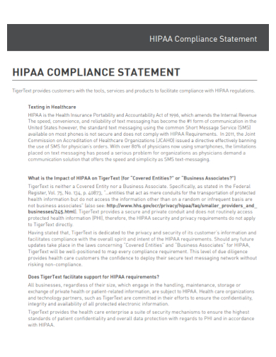 business hipaa compliance statement