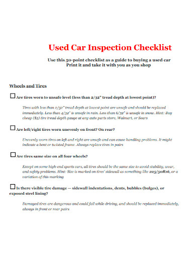 car inspection checklist format