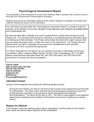 client psychological assessment report