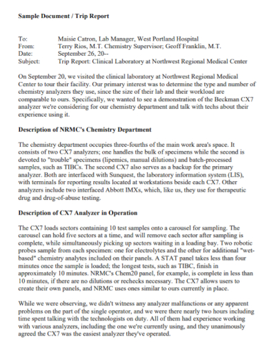 clinical laboratory trip report