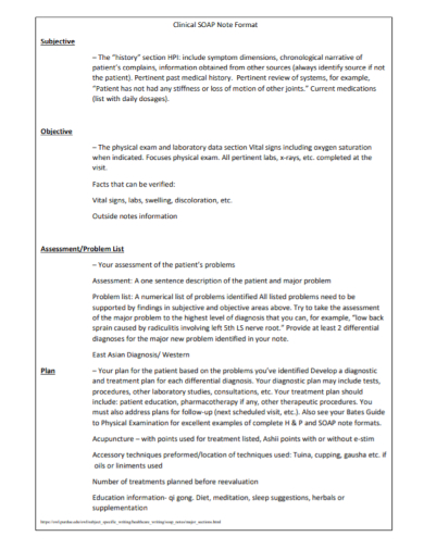 clinical soap note format