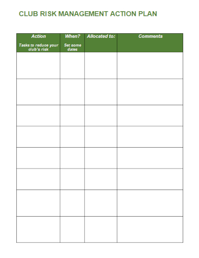 club risk management action plan