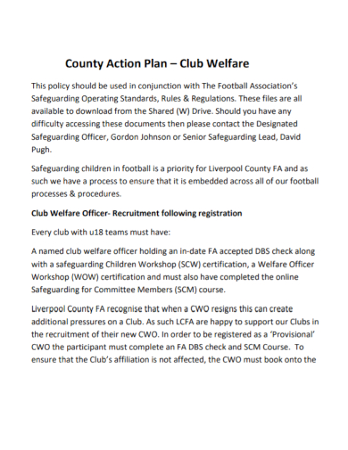 club welfare action plan