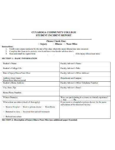 college student incident report form