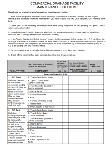 commercial drainage facility maintenance checklist