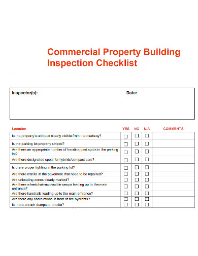 commercial property building inspection checklist