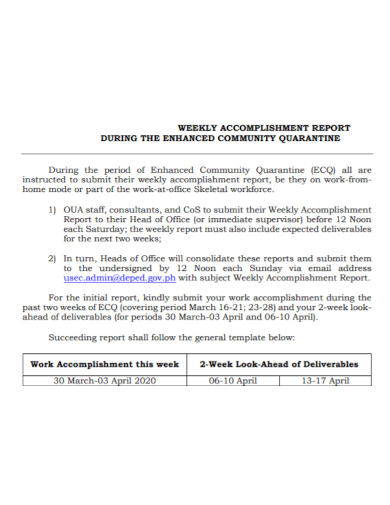 community weekly accomplishment report