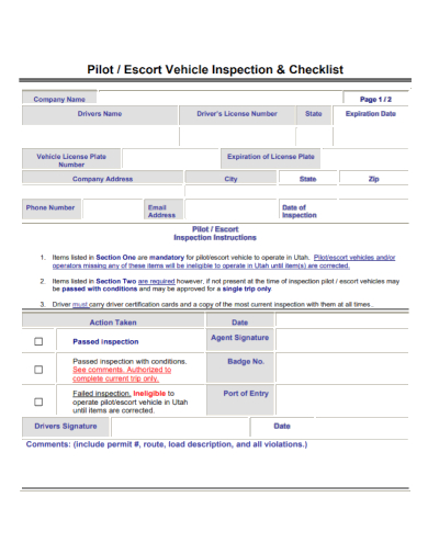 company escort vehicle inspection checklist