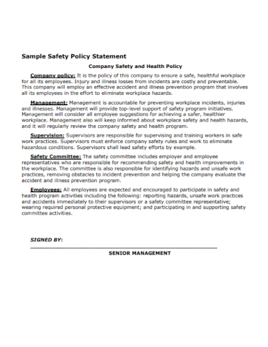 company health and safety policy statement