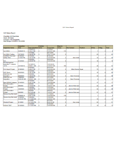 company project status report checklist