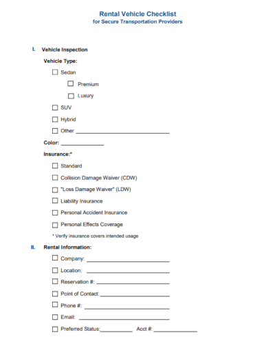 company rental vehicle inspection checklist