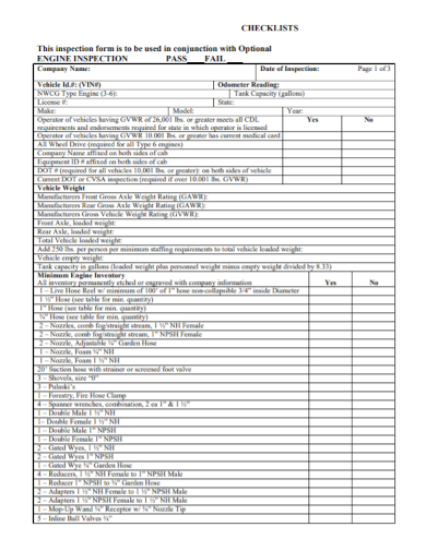company vehicle engine inspection checklist