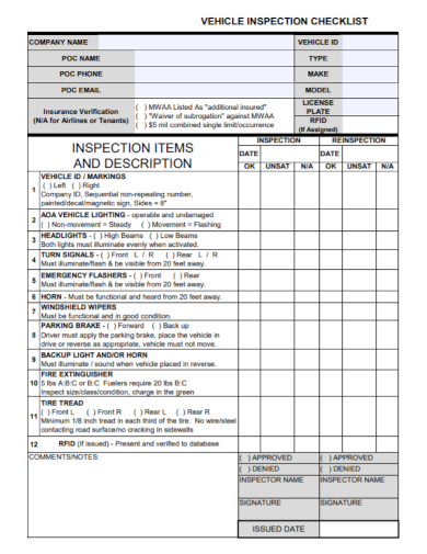 company vehicle inspection items checklist