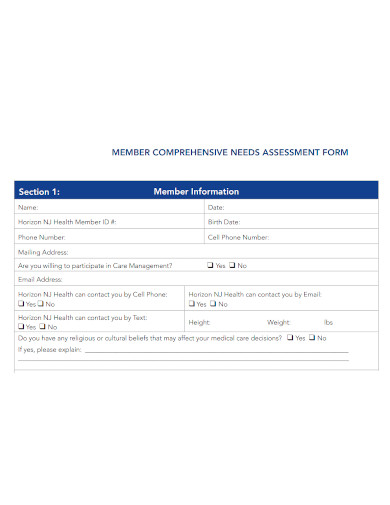 comprehensive needs assessment form