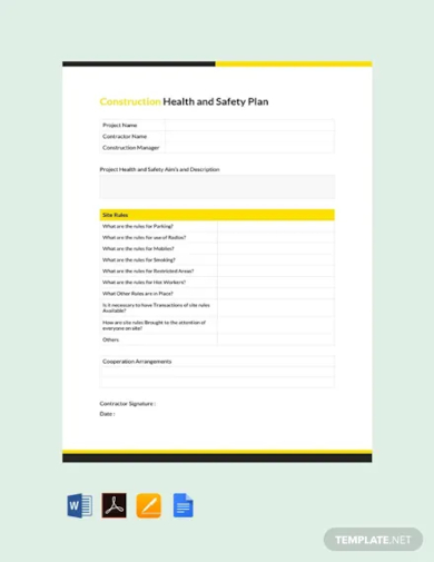 construction health and safety plan template