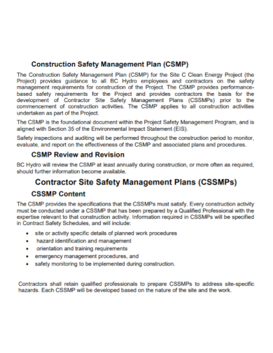 contractor construction safety management plan