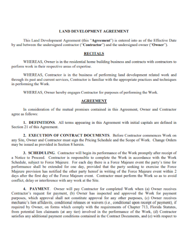 contractor land development agreement