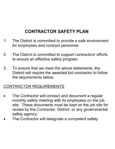 contractor safety plan sample