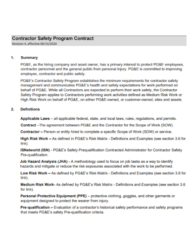 contractor safety program contract